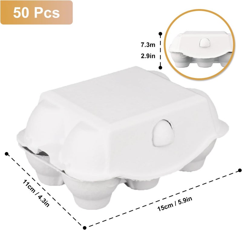 IHDYPPEW 50 Pack Egg Baskets, Half Dozen Egg Cartons, Paper Egg Cartons, Egg Holder Hold 6 Eggs each for Safe Storage, Transport & Display - Ideal for Farm Fresh Eggs, Crafts, White(Standard Size) - Image 2